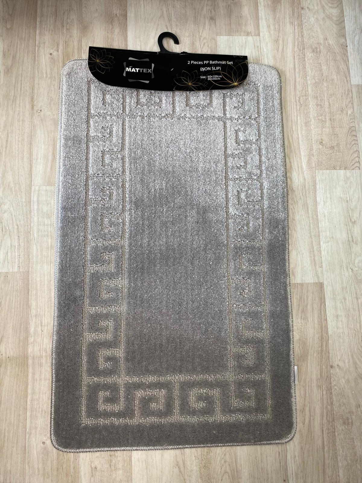 Grey Bathroom Mats - Greek Key Bathmat & Pedestal 2pc Set