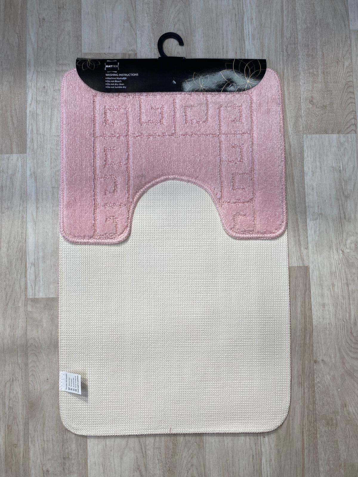 Light Pink Bathroom Mats - Greek Key Bathmat & Pedestal 2pc Set