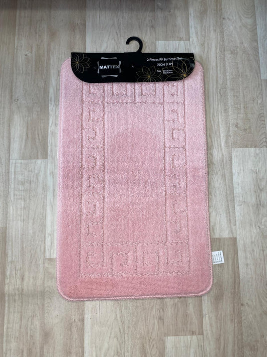 Light Pink Bathroom Mats - Greek Key Bathmat & Pedestal 2pc Set