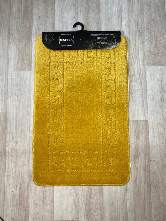 Bright Yellow Bathroom Mats - Greek Key Bathmat & Pedestal 2pc Set