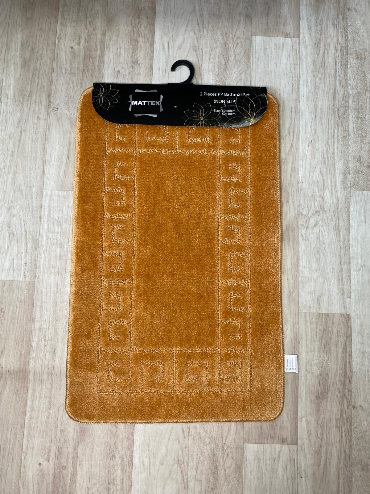 Orange Bathroom Mats - Greek Key Bathmat & Pedestal 2pc Set