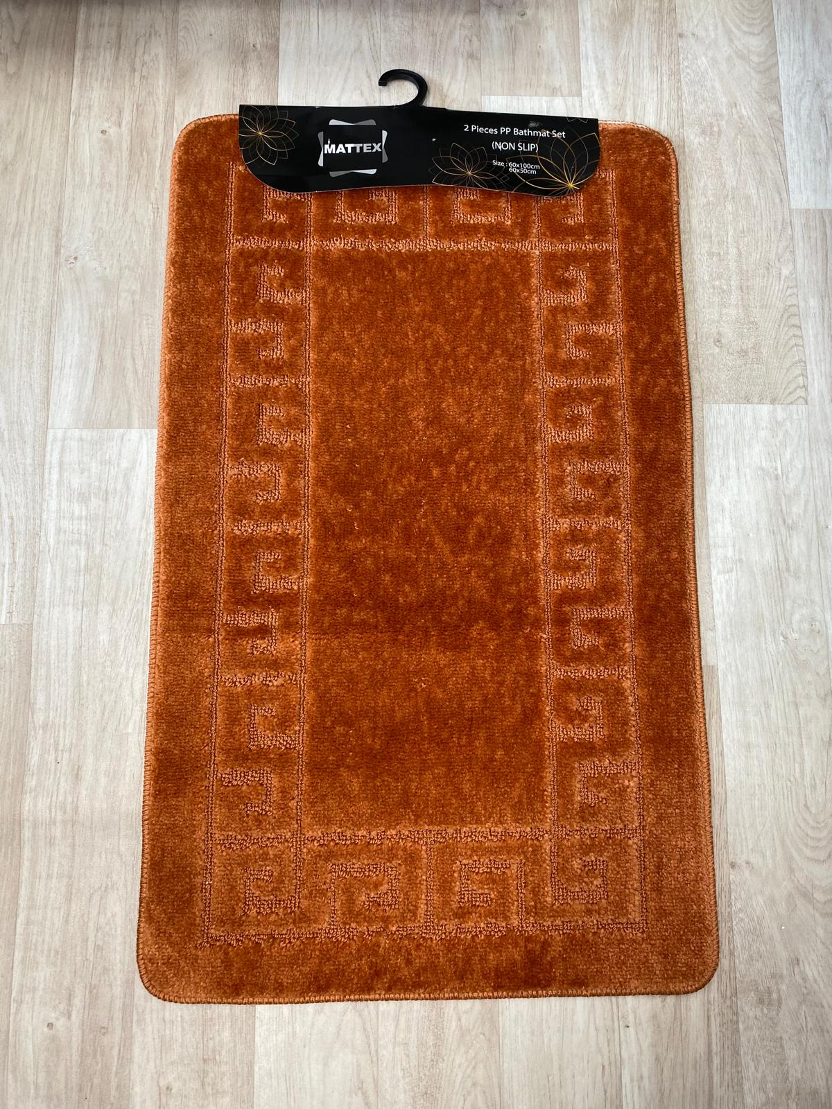 Burnt Orange Bathroom Mats - Greek Key Bathmat & Pedestal 2pc Set