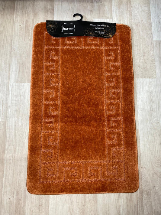 Burnt Orange Bathroom Mats - Greek Key Bathmat & Pedestal 2pc Set