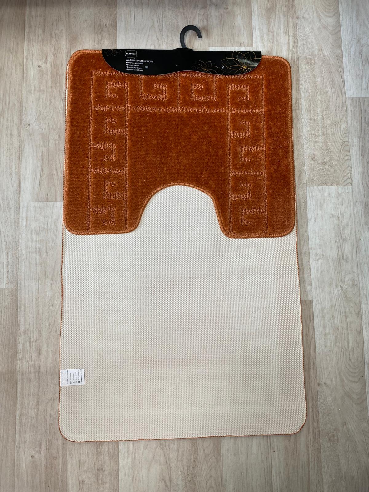 Burnt Orange Bathroom Mats - Greek Key Bathmat & Pedestal 2pc Set