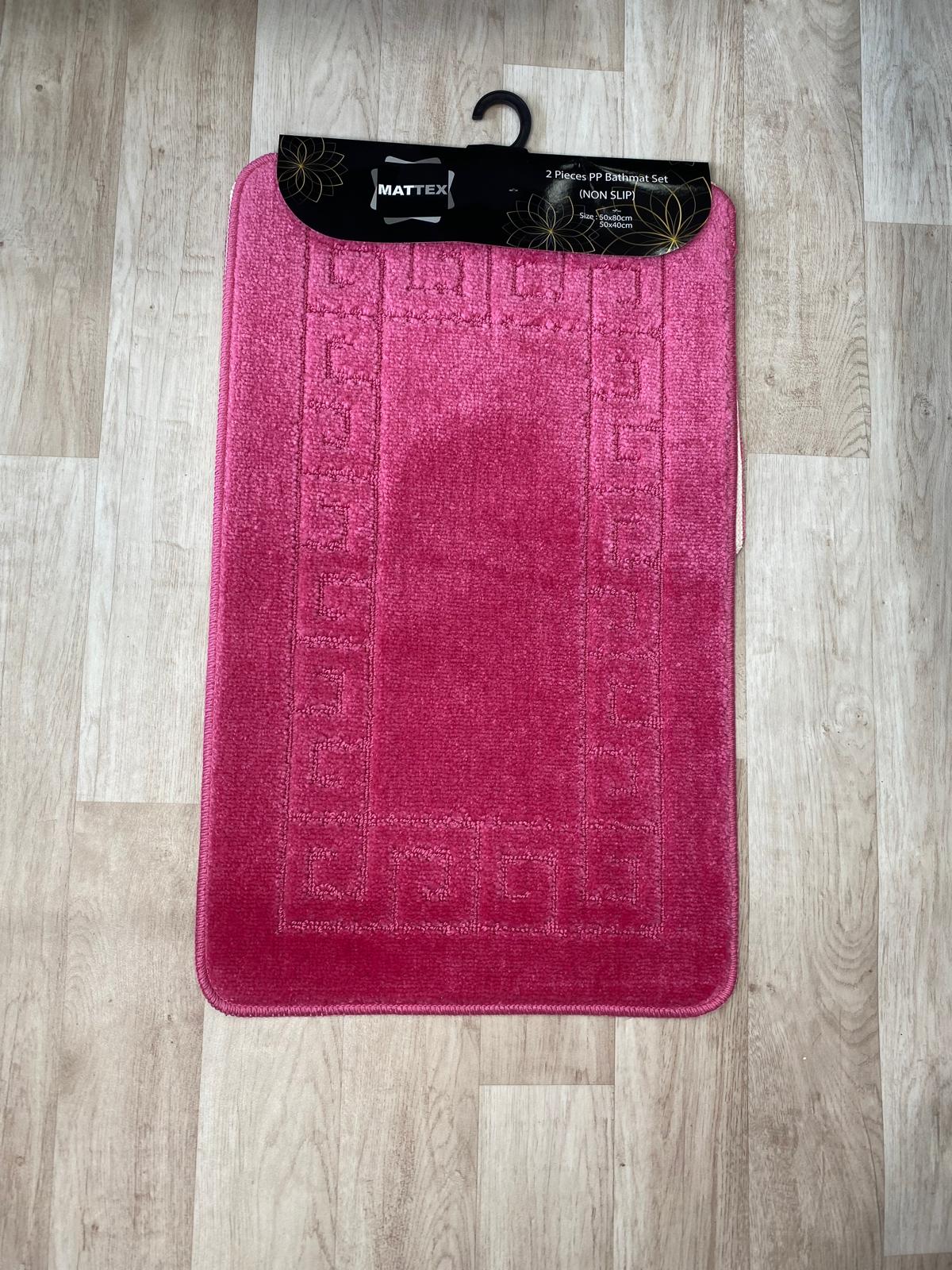 Pink Bathroom Mats - Greek Key Bathmat & Pedestal 2pc Set