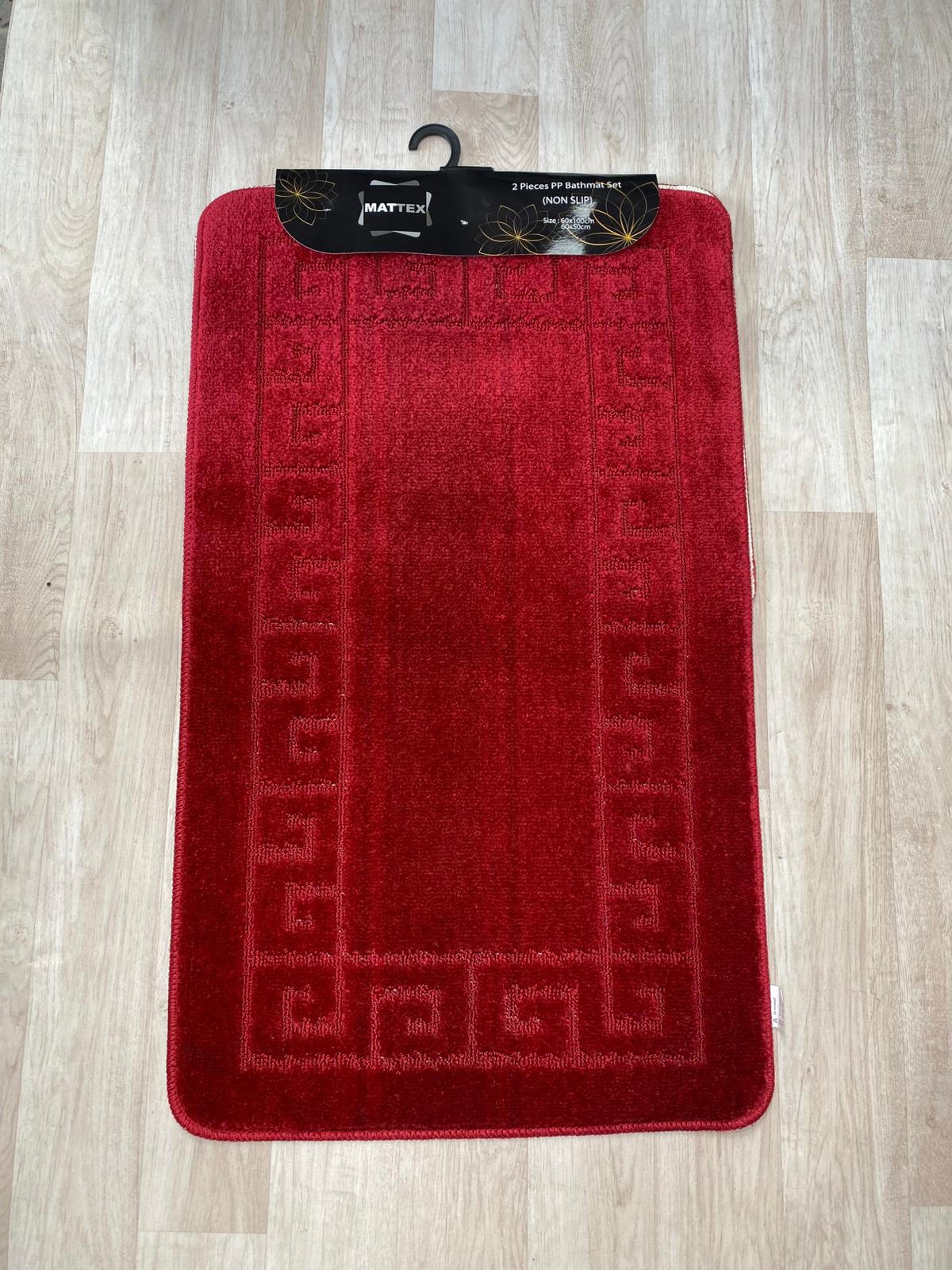 Red Bathroom Mats - Greek Key Bathmat & Pedestal 2pc Set
