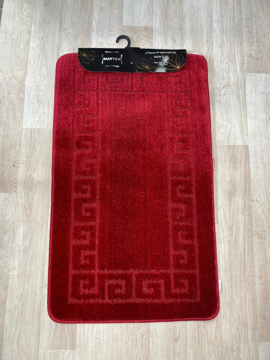 Red Bathroom Mats - Greek Key Bathmat & Pedestal 2pc Set