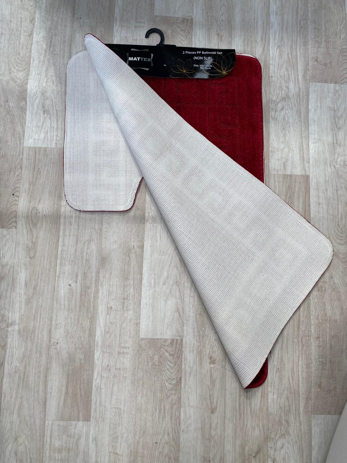 Red Bathroom Mats - Greek Key Bathmat & Pedestal 2pc Set