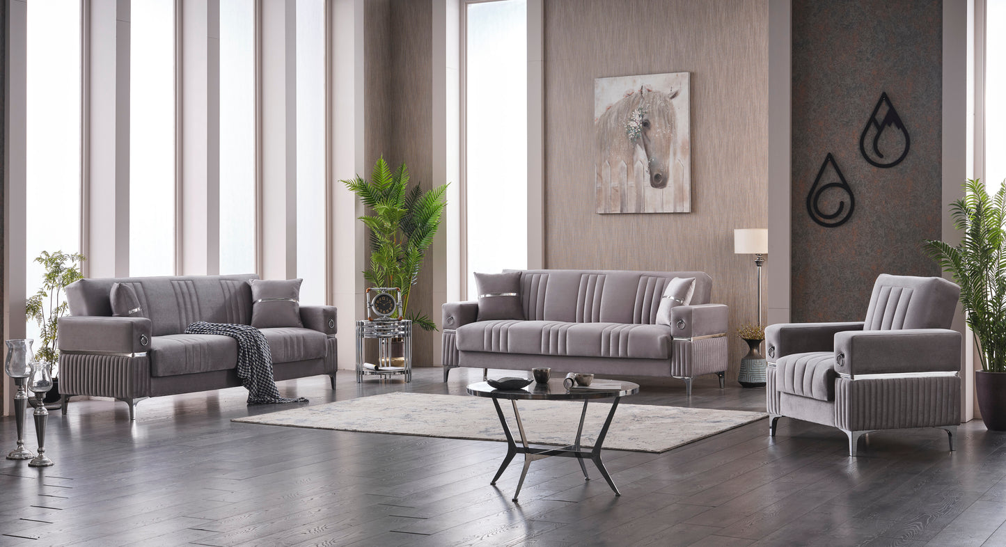 Tilda Grey/Silver Sofa Set - 3 Seater + 2 Seater + 1 Seater with Storage & Bed Functionality | Free UK Delivery