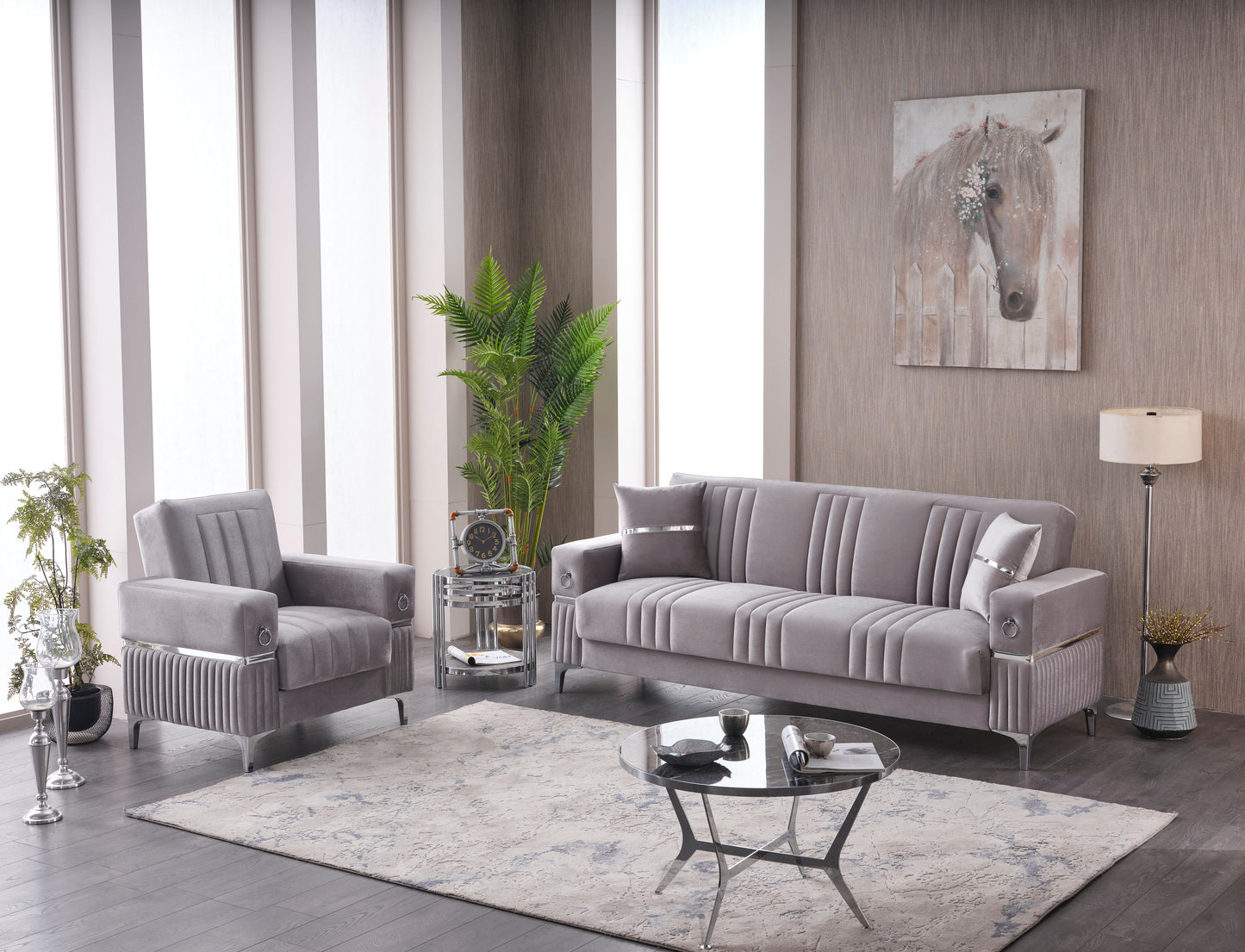 Tilda Grey/Silver Sofa Set - 3 Seater + 2 Seater + 1 Seater with Storage & Bed Functionality | Free UK Delivery