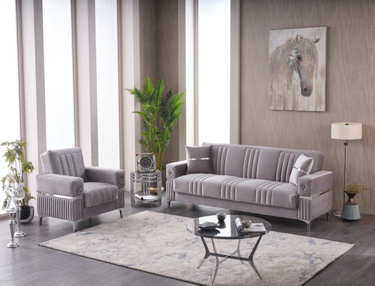 Tilda Grey/Silver Sofa Set - 3 Seater + 2 Seater + 1 Seater with Storage & Bed Functionality | Free UK Delivery