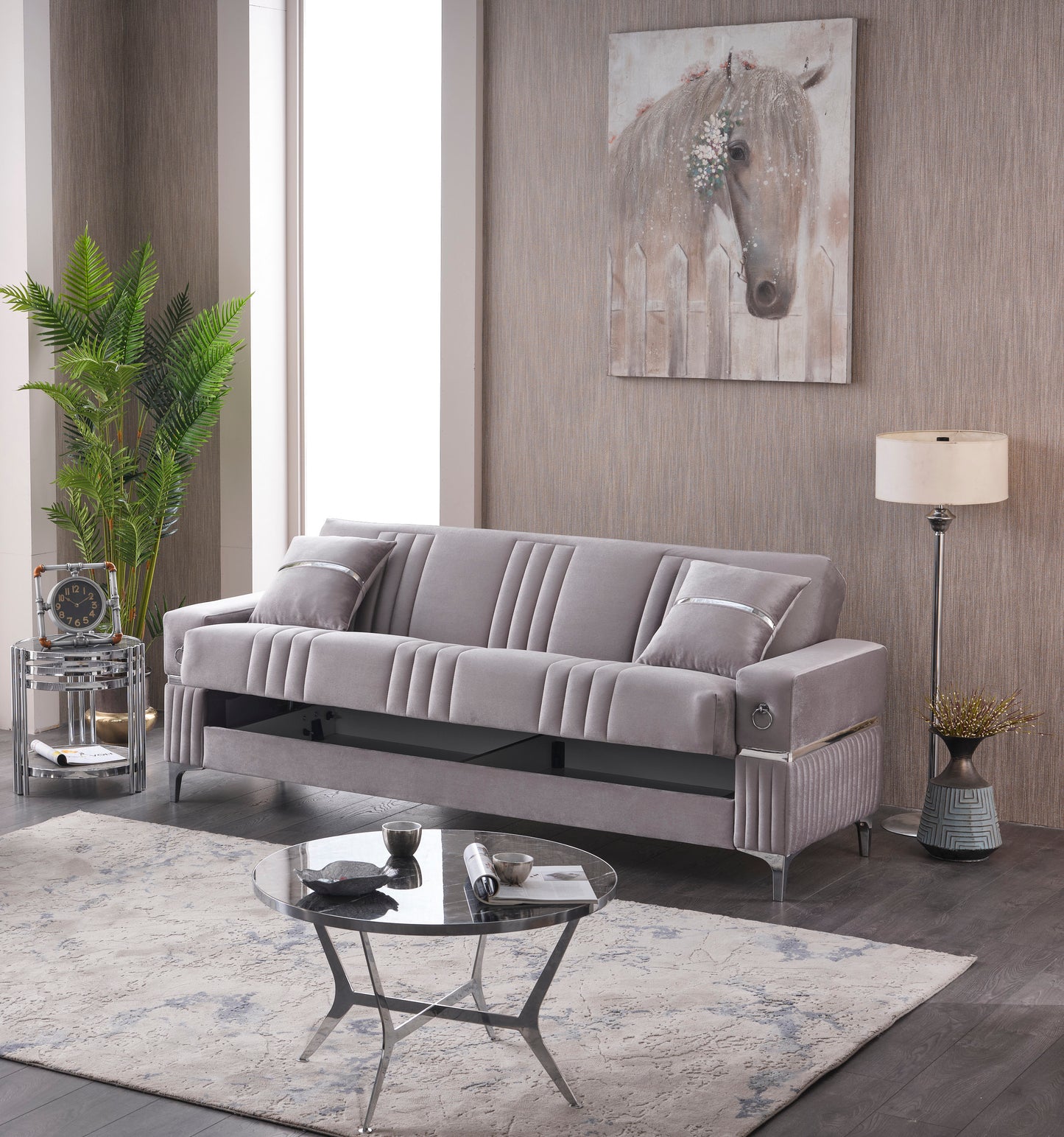 Tilda Grey/Silver Sofa Set - 3 Seater + 2 Seater + 1 Seater with Storage & Bed Functionality | Free UK Delivery