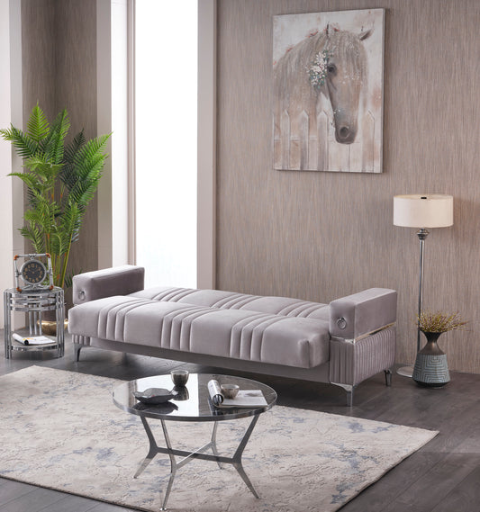 Tilda Grey/Silver Sofa Set - 3 Seater + 2 Seater + 1 Seater with Storage & Bed Functionality | Free UK Delivery