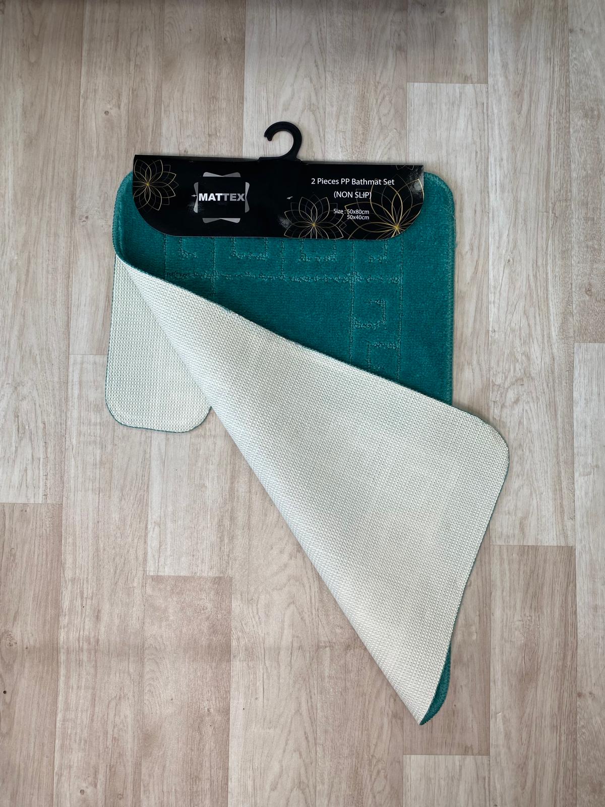 Turquoise Bathroom Mats - Greek Key Bathmat & Pedestal 2pc Set