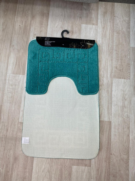 Turquoise Bathroom Mats - Greek Key Bathmat & Pedestal 2pc Set