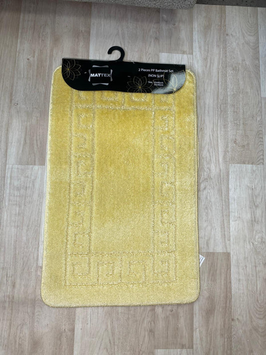 Yellow Bathroom Mats - Greek Key Bathmat & Pedestal 2pc Set